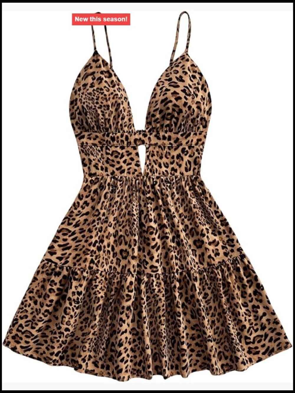Women's V Neck Cami Dress Leopard Print A-line Ruffle Flowy Summer Party